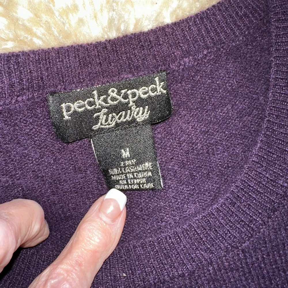 Peck & Peck luxury Dark Plum Cold-Shoulder Sweater - Picture 3 of 5